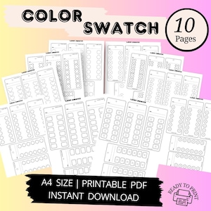 10 modelli di campioni di colore stampabili / Schede campione digitali / A4 / Campioni di colore stampabili minimalisti e colori per pennarelli / Download immediato