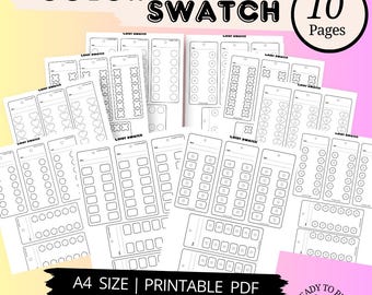 10 Printable Color Swatch Templates Bundle | Digital Swatch Cards | A4 | Minimalist Printable Color & marker color swatch| Instant Download