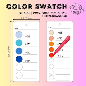 Markerstaal blanco kleurenkaart | Afdrukbaar kleurstaal – 6 en 9 kleursjablonen | Minimalistische markeringsgrafiek | A4| Direct downloaden