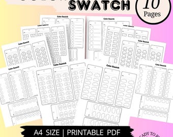10 Printable Color Swatch Templates Bundle | Digital Swatch Cards | A4 | Minimalist Printable Color & marker color swatch| Instant Download