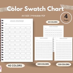 Printable Color Swatch Chart 40, 80, 100, 120 Colors |Blank Color Swatch template |Color Pencils, Gel Pens, paint | A4 PDF, Instant Download