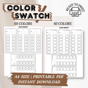 Minimalistische druckbare Farbmusterkarten | Organisieren & Testen Sie Ihre Farben |Digital PDF Blank Swatch |  Digitaler Download | Sofort Download