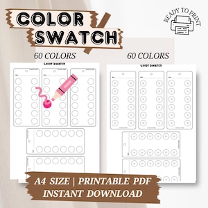 Minimalistische afdrukbare kleurstalenkaarten | Je kleuren ordenen en testen | Digitaal blanco pdf-staal | Digitaal A4-bestand | Direct downloaden