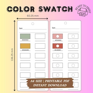 Carte d'échantillons de couleur rectangulaire imprimable | Cartes d'échantillons de couleur | 60 couleurs | Format A4 | Marqueur minimaliste et tableau aquarelle | Téléchargement instantané