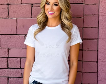 Bella Canvas 3001 White Mockup, Bella Canvas 3001 White Mock ups, Model Mocks White 3001, 3001 White T-Shirt Mockups, White Shirt Mockup