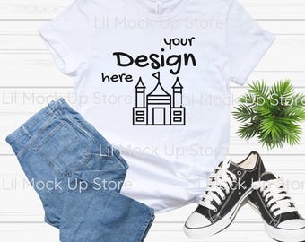 Bella Canvas 3001 White Mockup, Bella Canvas 3001 White Mock ups, Laying Model Mocks White 3001, Boho 3001 White Mockups, White Shirt Mockup