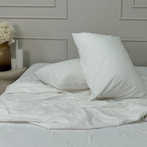 White Organic Cotton Fitted Sheet Set, Elastic Bed Sheets, Natural 100% Cotton Bedding in Twin XL Full Queen King or Custom Sizes