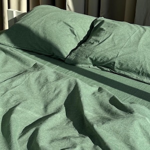 Sage Green Bedding Set with Duvet Cover and Pillowcases, 100% Cotton Sheets Flat Or Fitted, Custom Size Organic Bedding Queen King Twin