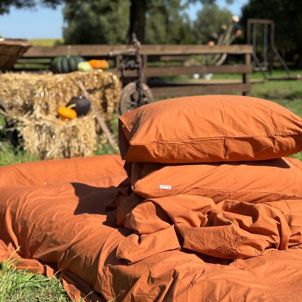 Juego de sábanas ajustables y fundas de almohada de algodón color canela, ropa de cama acogedora para otoño, juego de sábanas 100 % algodón - Queen, King, Twin XL