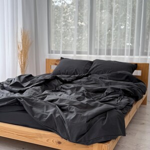 Charcoal Gray Duvet Cover Set King Queen, Soft Washed Cotton Bedding, Minimalist Comforter Cover image 7