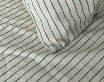 French Flax Linen Sheet Set, Striped Flat and Fitted Bedsheet Queen, King, Full and Custom, Country Style
