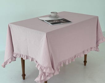 Volants de nappe en coton rose poudré, nappe bohème de cuisine ou de salon, nappe rose pâle tendre, cadeau d'anniversaire de tante ou de soeur