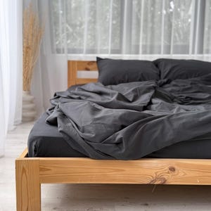 Charcoal Gray Duvet Cover Set King Queen, Soft Washed Cotton Bedding, Minimalist Comforter Cover image 8