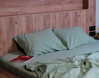 Sage Green Duvet Cover Queen King, Soft Cotton Comforter Cover, Organic Boho Green Bedding Set