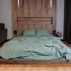 Sage green bedding set, bed sheet queen or king size,  Single or double natural cotton sheet set, flat or fitted sheet, Dad Birthday gift