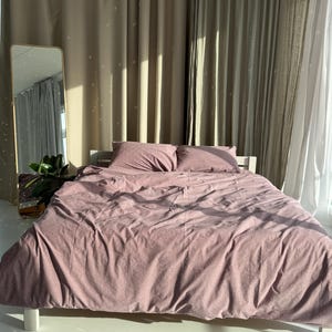 Juego de cama de algodón orgánico rosa empolvado: funda nórdica, fundas de almohada y sábanas de algodón hervido, tamaño king o queen, transpirable.
