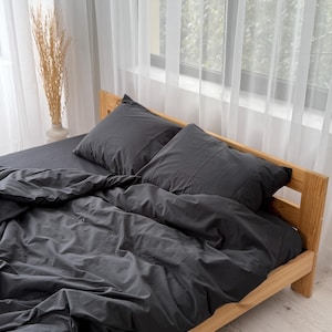 Set copripiumino grigio antracite per letto king size e queen size, biancheria da letto in morbido cotone lavato, copripiumino minimalista