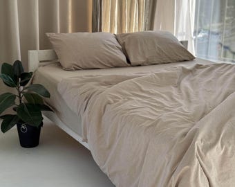 Cappuccino-Bettbezug aus Baumwolle mit Inneneckbändern, weicher Bio-Trösterbezug, Boho-Bettbezug, Einweihungsgeschenk für ihn
