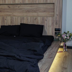 Black Cotton Sheet Set, Elastic Fitted and Flat Sheets, Organic Cotton Bedding Twin XL Full Queen King, Soft Handmade Bed Sheets