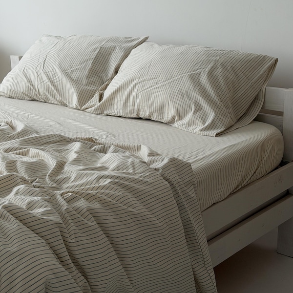 100% Organic Linen Sheet Set: Fitted or Flat with Deep Pocket, Certified Pure Bedding