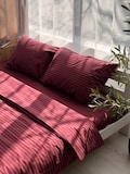 Striped Burgundy Bedding 4pcs, Queen Duvet Cover, Flat or Fitted Sheet and Pillow Covers, 100% Organic Cotton, Custom Sizes