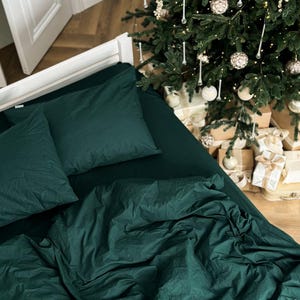 Smaragdgrüne Weihnachtsbettwäsche King Size, Urlaub gemütliches Schlafzimmer, Bio-Baumwolle 100% Classic und Baumwolle Twin XL Bettwäsche Set