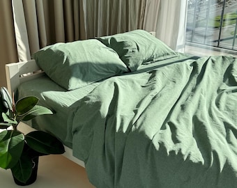 Lençóis de algodão verde sálvia - Lençóis orgânicos tamanho king ou queen, lençol de cima ou de baixo com elástico, lençóis de solteiro ou casal - Lençol de solteiro natural ou de casal