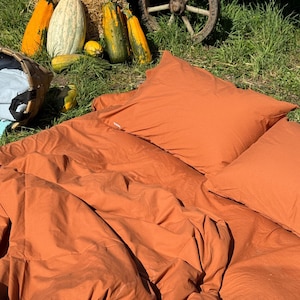 Conjunto de cama laranja para outono, capa de edredom de algodão, conjunto de cama aconchegante para todas as estações: solteiro, casal e king.
