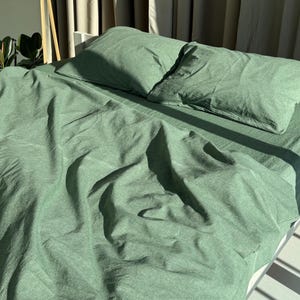 Ensemble housse de couette en coton vert sauge avec taie d'oreiller et draps en coton, housse de couette bohème en simple double, lits jumeaux, double, grand lit