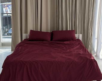Dark red bedding set, wine bed sheet set, satin sheets king or queen size, burgundy single or double bedding, Mom or sister gift idea