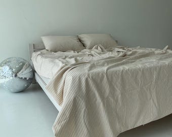 Linen Sheet Set: Flat and Fitted for King Queen and Custom Size, 100% Organic Linen, Vintage French Farmhouse Style