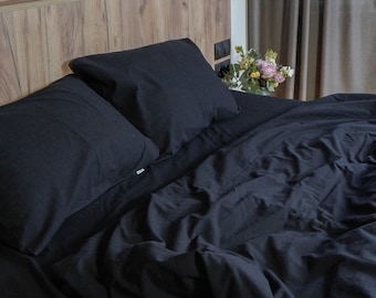 Black Duvet Cover Set King Queen, Boho Cotton Bedding, Dark Gothic Style Bedroom Decor, Soft Comforter Cover