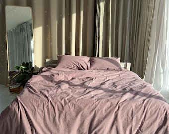Raspberry Sheets & Pillowcases Set, Washed Cotton Duvet Cover, Pink Bedding Set Queen King Full and Custom Size