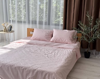 Twin Bed Sheets Set with Pillow Cover, Blush Pink Flat and Fitted Bedsheet for King Queen Custom Size