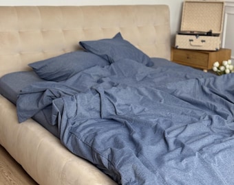 Denim Bettbezug Twin Full, individuelle Baumwollbettwäsche: 1 Bettbezug und 2 Kissenbezüge, Bio-Trösterbezug, weiches Schlafzimmerdekor