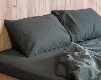Bosgroene lakens, kingsize, biologische 100% gezellige slaapkamer, platte bovenkant en getailleerd katoen, twin XL
