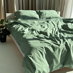 Juego de sábanas de algodón verde salvia, sábanas orgánicas con sábana encimera y bajera ajustable, sábanas suaves y transpirables Twin XL Full Queen King