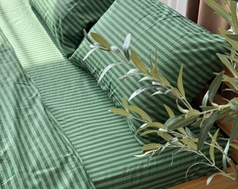 Set copripiumino in cotone a righe verdi con federe a righe, arredo estetico per la camera da letto