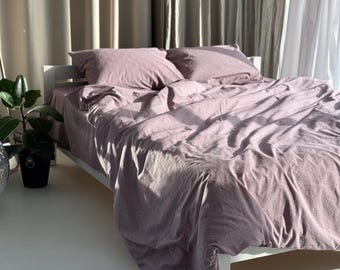 Boiled Cotton Duvet Cover Set, Dusty Rose King Queen Twin Full Bedding with Rose Pink Pillow Cover and Fitted Sheet Custom Size Cotton Sheet