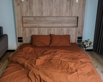 Jogo de lençóis de algodão canela: lençol de cima e de baixo com elástico, roupa de cama macia e orgânica - tamanho personalizado