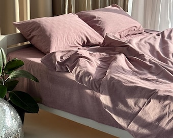 Dusty Rose Duvet Cover Set Queen King, Organic Cotton Bedding, Soft Pink Comforter Cover, Boho Bedroom Decor