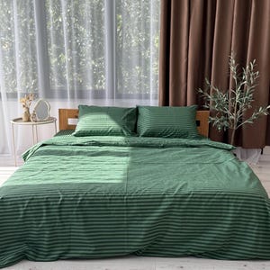Soft striped green sheet for cozy bedroom