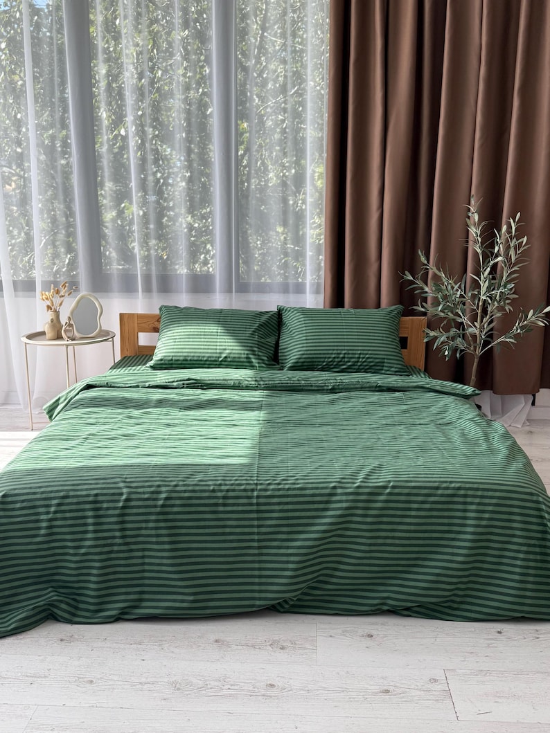 Soft striped green sheet for cozy bedroom