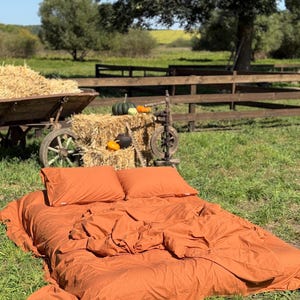 Orange Fall Duvet Cover Queen King Size, Organic Cotton Cinnamon Bedding, Cozy Seasonal Comforter Cover, with Corner Ties, Soft Quilt Cover