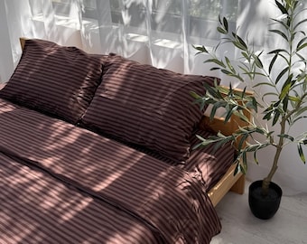 Lenzuolo con angoli personalizzato con tasca extra profonda, set di lenzuola piatte e con angoli marrone a righe - Lenzuola con angoli singole, matrimoniali, matrimoniali, king size, dimensioni personalizzate
