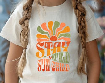 Retro Summer Toddler T-Shirt, Boho Stay Wild Shirt for Kids, Vintage Distressed TShirt for toddlers, Colorful Trendy Toddler Shirt