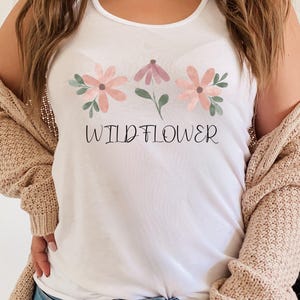 Wildflower Women's Flowy Racerback Tank, Boho Tank Top, Boho Flower Shirt, Floral Tank top, Pretty Summer Shirt, Wildflowers Shirt