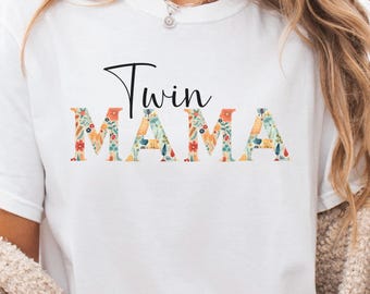 Camiseta Comfort Colors para mamá de gemelos, camiseta floral para mamá, camiseta para el Día de la Madre, camiseta bohemia para mamá, camiseta para mamá, orgullosa mamá de gemelos, regalo para mamá primeriza