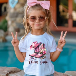 Personalized Cowgirl Toddler T-Shirt, Custom Name Shirt for Little Girl, Personalized Toddler Gifts, Pink Vintage Western Girls Shirt