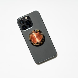 Citrine Orgonite EMF Phone Protector – Crystal Energy Shield with Gold, Copper, Black Tourmaline for Grounding & Clarity